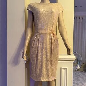 Alex Evenings Shimmering Cream Midi Dress